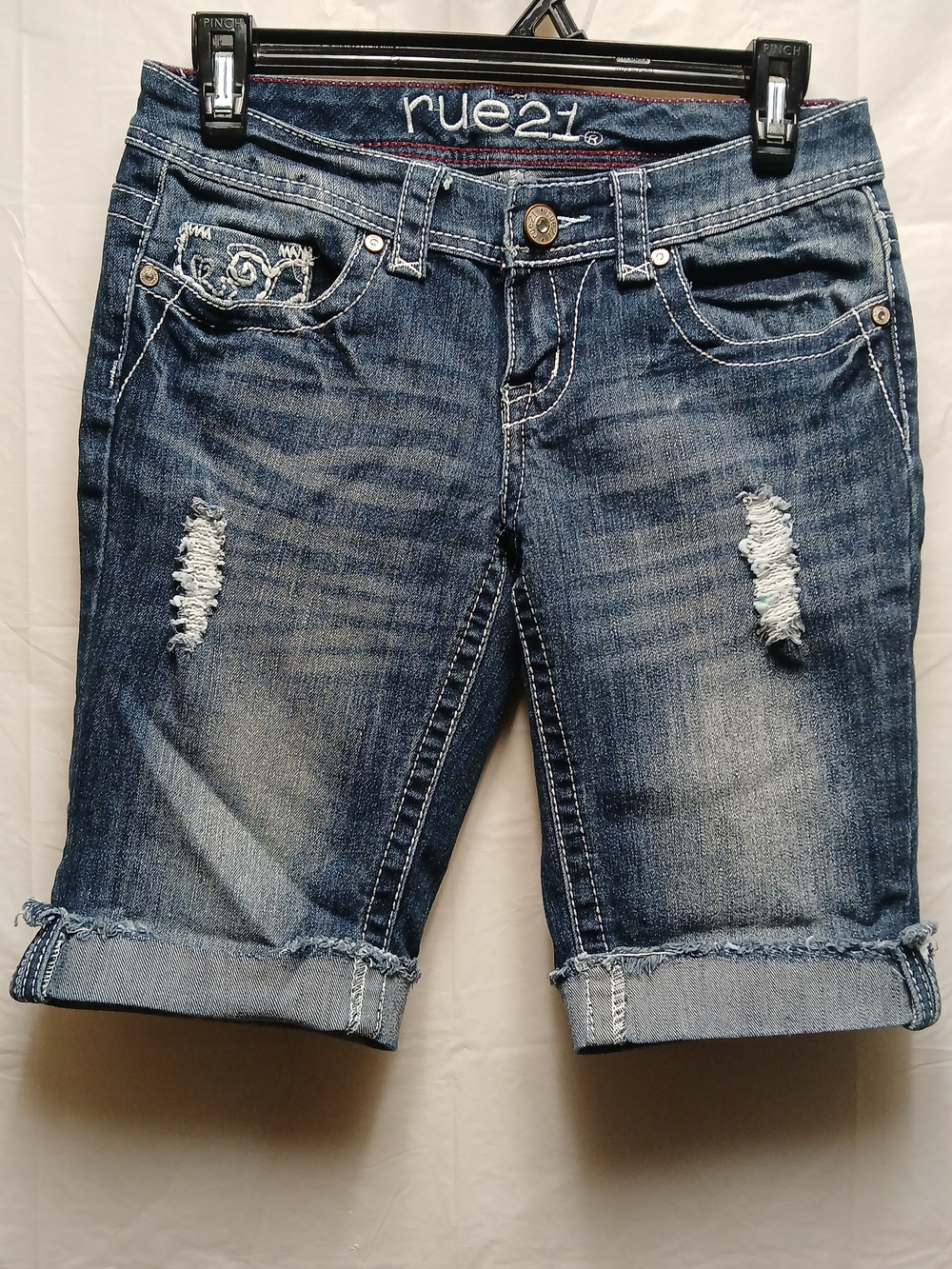 rue21 Women's Distressed Denim Bermuda Shorts - Blue